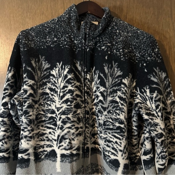 Tradition Women's Black White Grey Tree Pattern Fleece Zip-Up Jacket Sz L - Picture 3 of 11